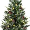 deeinglif 2ft Mini Christmas Trees 24" with LED Lights and Pine,Tabletop Branches Cones and Cloth Bag Base Home Party Dining Room Window Decoration for Christmas