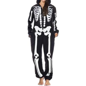 CYCLAMEN Halloween Costume for Adults Couples Skeleton Pumpkin Onesie Jumpsuit Pajamas with Hood Women Men Family (Medium)