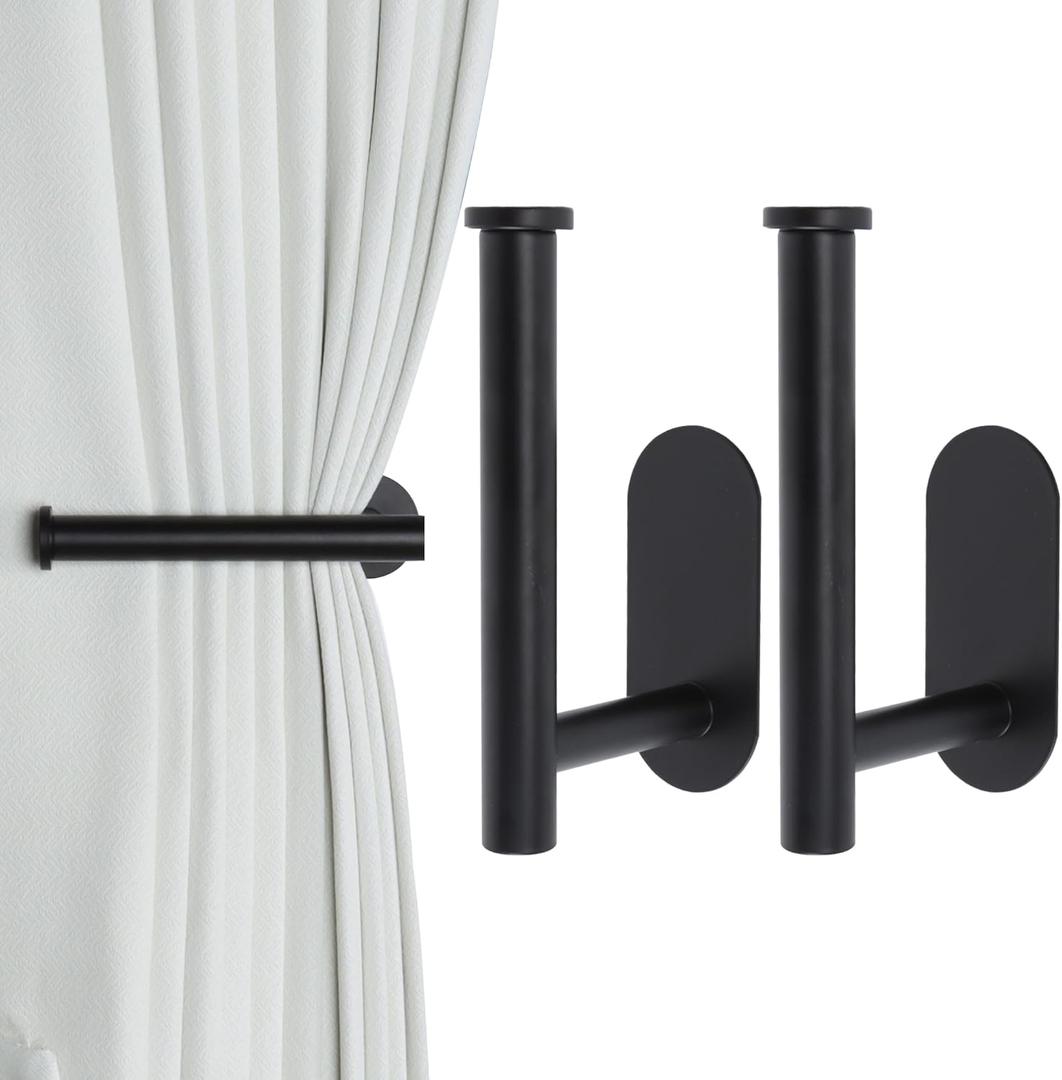 2 Pack Adhesive Curtain Holdbacks Curtain Tie Backs Curtain Holdbacks No Drill Curtain Pull Backs Adhesive Curtain Hooks Curtain Holders for Drapes (2, Black)