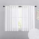 RYB HOME White Curtains for Bedroom - Linen Textured Semi Sheer Curtains Privacy for Bedroom Bathroom Kitchen Dining Office Window, 52 Wide x 45 inches Long, 2 Pcs