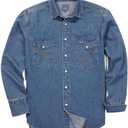 HISEA Men's Denim Shirt Long Sleeve Work Shirt Mens Regular Fit Button Down Shirts Cotton Work Shirts Washed Finish 3XL