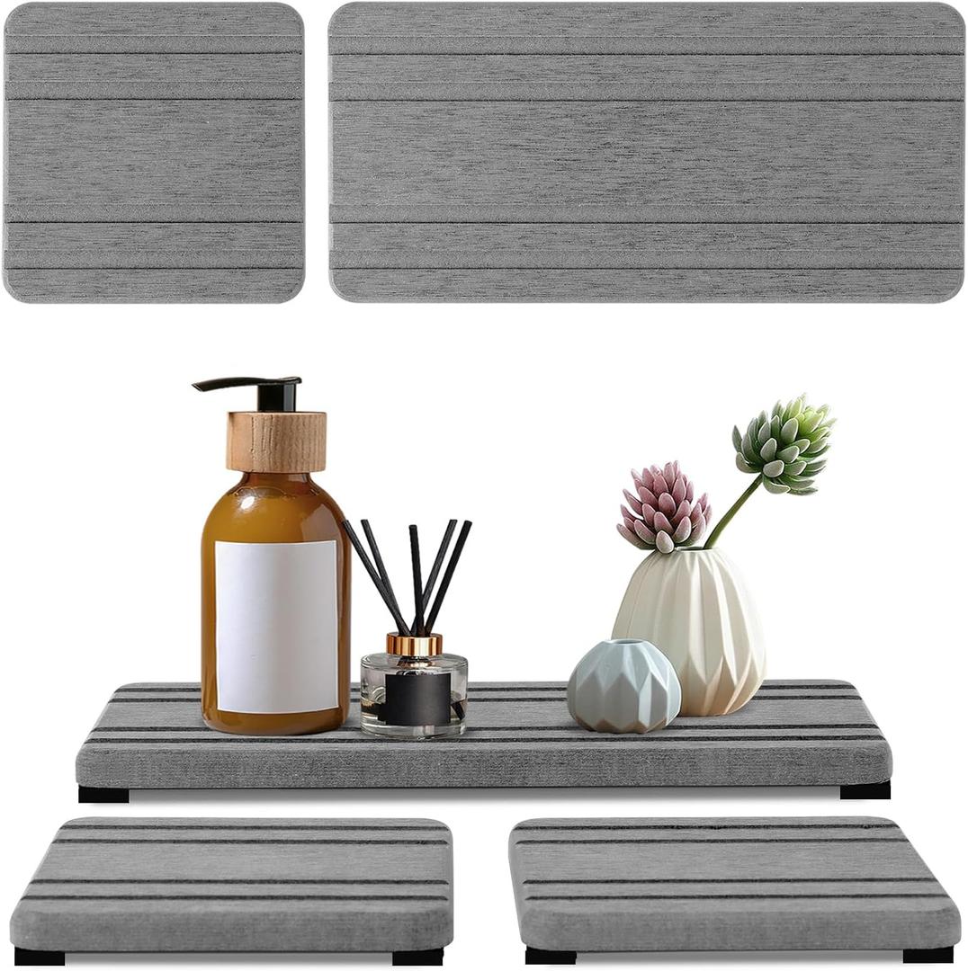3PCS Water Absorbing Stone Tray, DryingNeat Diatomite Stone Sink Tray, Instant Dry Sink Coasters, Kitchen Sponge Hand Soap Holder, Countertop Fast Drying Counter Trays,8 * 4inch and 4 * 4inch (1pcs 2110cm + 2pcs 1010cm Gray Stripe)