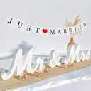VIOPVERY Wooden Mr & Mrs Wedding Sign with Just Married Banner,White
