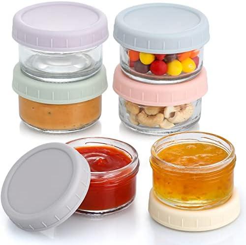 VITEVER [6 Pack] Salad Dressing Container To Go, 2.7 oz Glass Small Condiment with Lids, Dipping Sauce Cups Set, Leakproof Reusable for Lunch Box Work Trip