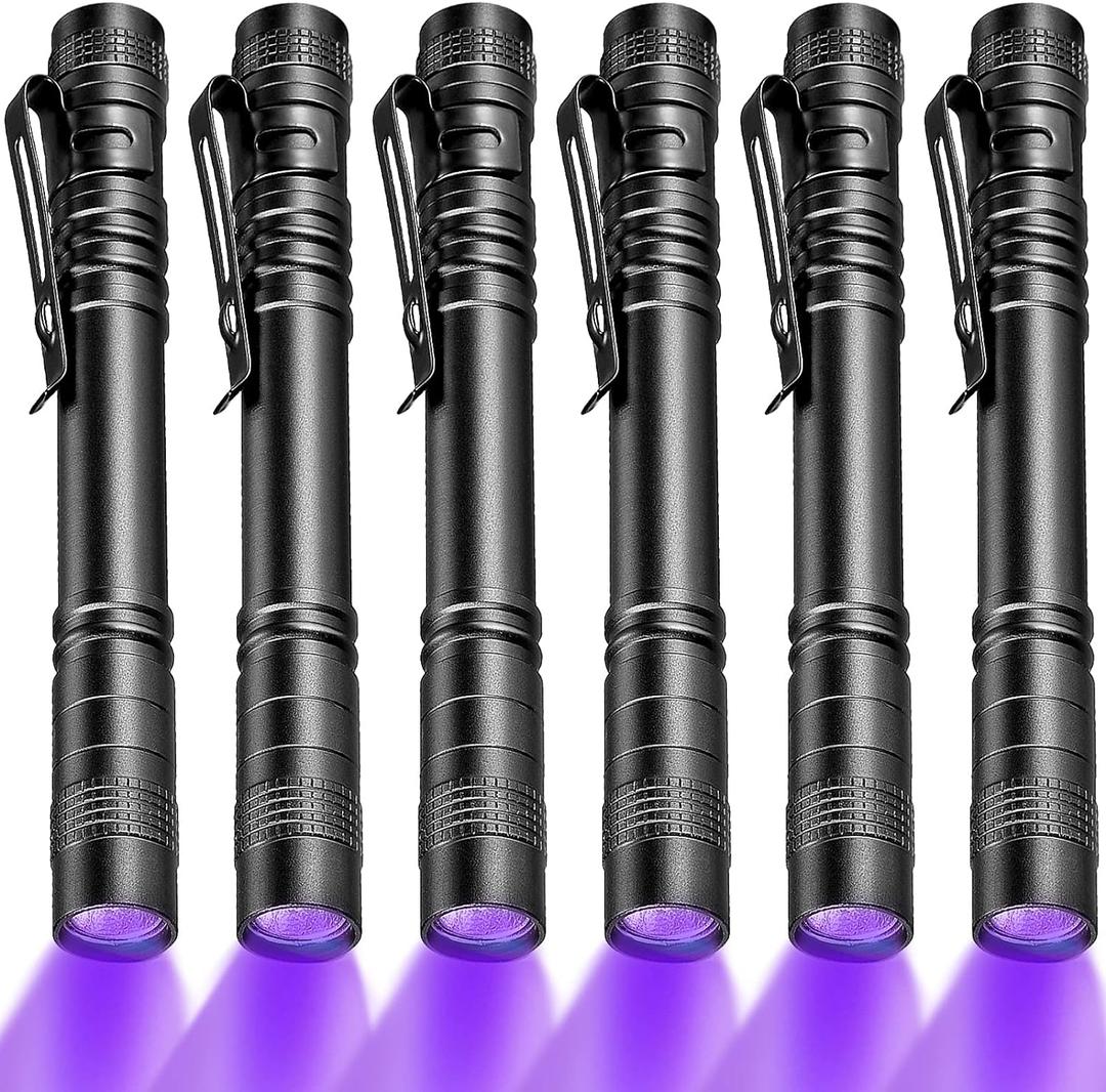 Honoson 6 Pieces UV Black Light Flashlight Small Blacklight Flashlights Pen Lights for Leak, Pet Urine, Hotel Inspection, Dry Stain and Dye Detector, 5.2 Inches Long