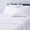 Amazon Basics 4 Piece Bed Sheet Set, 100% Cotton Jersey, Includes Super Soft, Flat and Fitted Sheets, Pillowcase, King, White, Solid