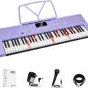 Vangoa VGK611 Piano Keyboard for Beginner, 61 Keys Electric Keyboard Piano Portable Music Keyboard with Mini Lighted Keys, Electronic Piano for Kids Boy Girl, Purple