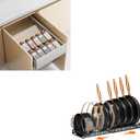 MUDEELA Pots and Pans Organizer : Rack for under Cabinet and Kitchen Spice Rack Organizers for Drawer Bundle