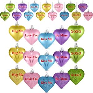 Geosar 30 Pack Conversation Heart Ornaments Valentines Day Decorations, Glitter Matte Heart Shaped Hanging Baubles for Christmas Tree Wedding Home Decor (Gold,Blue,Pink,Green,Purple)