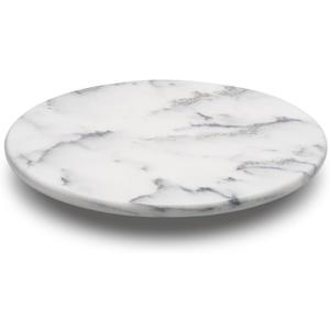 Marble Lazy Susan Turntable for Dining Table & Countertop - 12 Inch White Stone Lazy Susan Cake Stand with Smooth 360 Rotation for Kitchen Serving, Food Display & Decorating