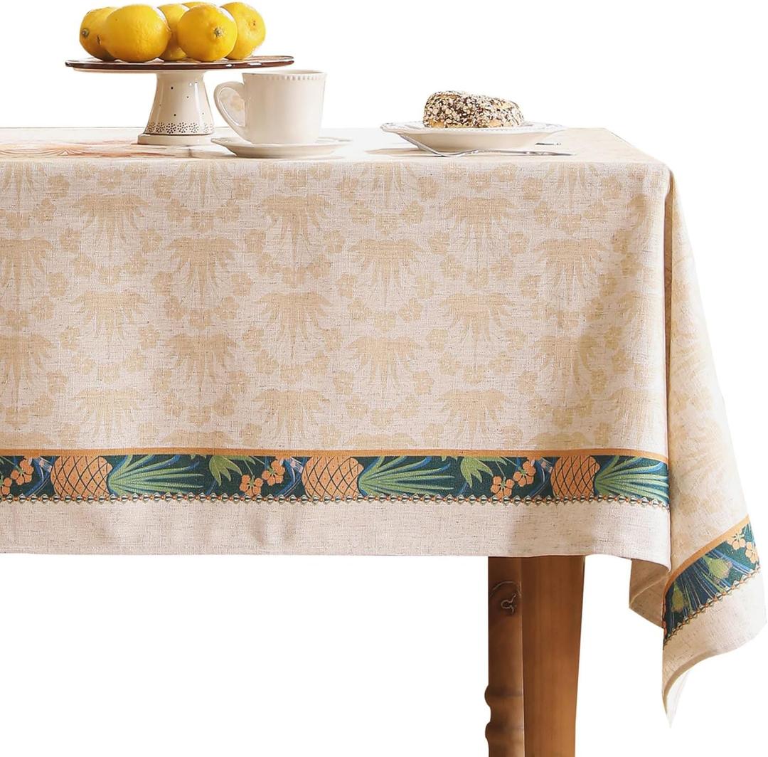 Patdrea Designer Orange Tablecloth for Rectangle Tables,Pineapple Tree Pattern Linen Tablecloth,Tropical Style Fruit Table Cover Cloth Decor for Kitchen Dining Christmas,63"*110"