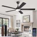 ZMISHIBO 60" Ceiling Fans with Lights, Black Modern Ceiling Fan with Remote, Farmhouse Indoor Ceiling Fan with Dual Finish Blades, Quiet & Strong Motor, Bright LED Light.