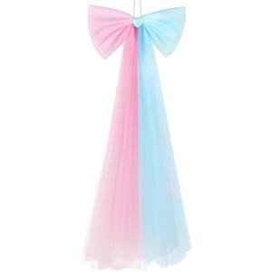 Zeyune 1 Pcs Pink and Blue Large Bow Party Decorations 13.4 x 28.7 Inch Giant Ribbon Bow Hanging Wall Decor Wrapping DIY Craft for Birthday Valentines Day Wedding Baby Shower Room Wall Backdrop Party