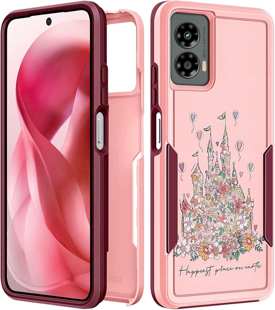 2 x for Moto G 5G 2024 Case Women - Cute Girls Phone Cover Girly Aesthetic Unique Design Flowers Castle Heavy Duty Protective Shockproof Military Grade Teens for Motorola Moto G 5G 2024 Cases