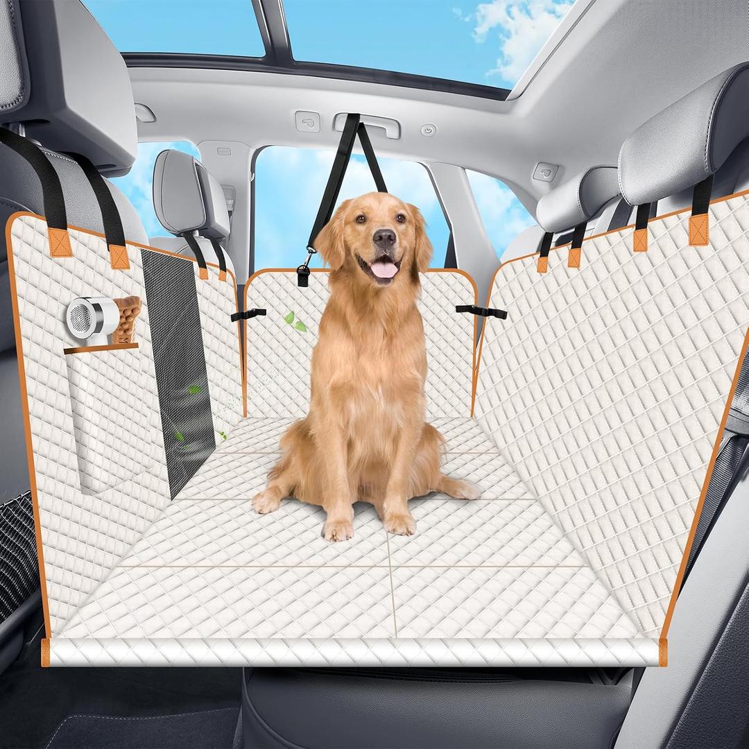 Dog Car Seat Cover for Back Seat, Hard Bottom Holds 420lbs Dog Hammock for Cars SUVs Trucks, Easy to Clean, Waterproof Scratch-Proof Nonslip Backseat Extender for Dogs 4 Panels