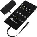 uxcell Travel Jewelry Bag Roll, Foldable Jewelry Travel Organizer with Tie Close Microfiber Jewelry Storage Roll Jewelry Case for Women Gift Necklaces Earrings Rings Bracelets, Black