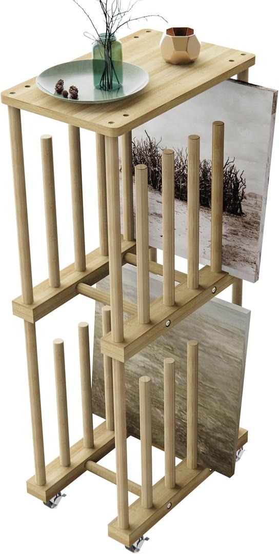 2 Tier Art Storage Rack, Art Canvas Storage, Art Drying Rack, Canvas Boards Rack Art Storage with Caster Wheels for Drawing Board, Panel, Paper Pad for Art Studios, Artworks, Gallery