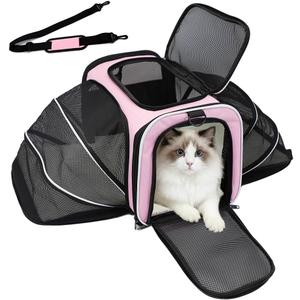 Double Expandable Cat Carrier,Airline Approved Soft-Sided Pet Travel Carrier for Small Dogs Cats under 15 lbs,Waterproof 600D Oxford Fabric with Washable Replacement Liner,Odor-Free & Claw-Proof(Pink)