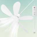 Tuanse 1 Pcs 16.5'' Portable USB Powered Ceiling Fan with Light Hanging Camping Fan with LED Lantern 4 Wind Speed 3 Lighting Option with Control Button Hanging Hook for Living Room Bedroom Tent RV