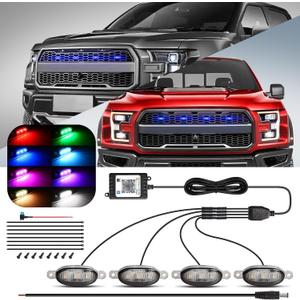 4 Pcs Led Universal RGB Grille Lights Compatible with Raptor Style Ford F150 for Dodge Ram 1500 Tundra with APP Control - LED Front Daytime Running Light Accessories with Fuse & Harness Clear