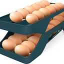 Egg Holder for Fridge Automatic Rolling Egg Dispenser for Refrigerator Kitchen Countertop - Space-saving Egg Roller/Organizer/Storage/Container/Tray for Fridge Double Track (Dark Blue)