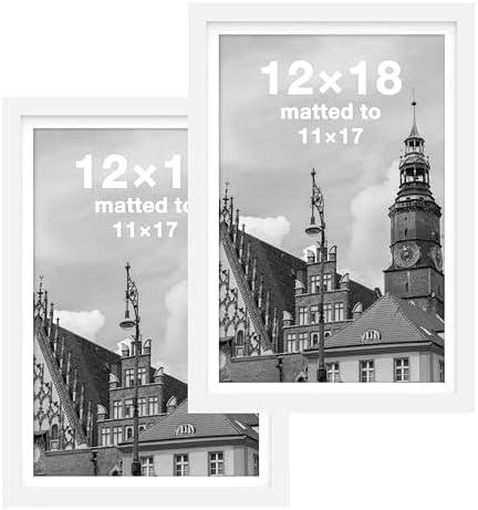 FrameWorks 12x18 mat to 11x17 Classic Wooden Picture Frames With Tempered Glass | White | 2-Pack