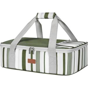 Lifewit Insulated Casserole Carrier for Hot or Cold Food, Casserole Dish with Lid and Carrying Case, Lasagna Holder for Potluck Parties/Picnic/Cookouts, Fits 9"x13" Baking Dish, Dark green (15.7 x 11.4 x 4.7inch)
