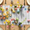 Striped Bunny Rabbit Ears Flower Easter Eggs Table Runner Spring Holiday Kitchen Dining Table Decoration for Indoor Outdoor Party Decor 13 x 90 Inch (Red)