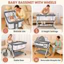 4-in-1 Baby Bassinet with Wheels, 6 Height Settings, Gray, Crib
