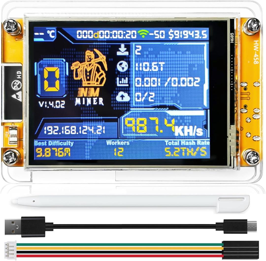Bitcoin Miner NerdMiner V2 NMMiner 1060KH/s Bitcoin Lottery Miner 2.8 inch Touchscreen ESP-WROOM-32 ESP32 Development Board Desktop Clock Lucky Nerd Miner Module Crypto BTC Solo Miner Machine