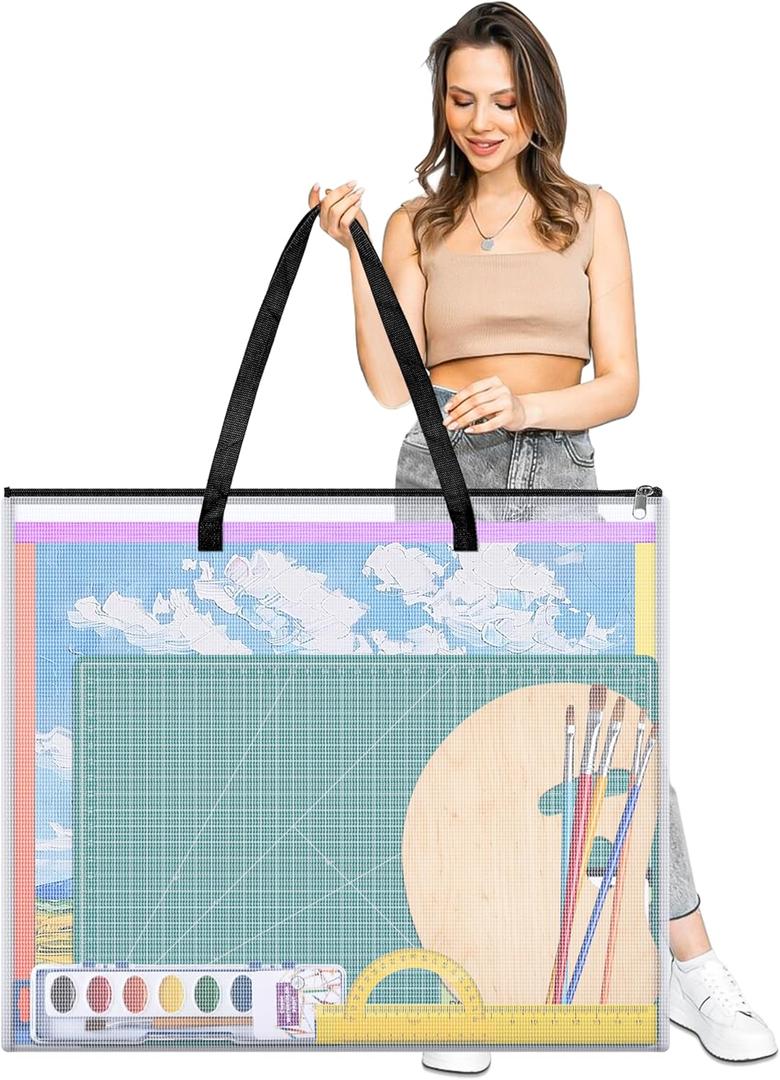 ZKOO 20x26 Inches Art Portfolio Bag, Portfolio Folder for Artwork with Zipper and Handle Mesh Folder Organizers, Artwork Storage Case for Poster, Scrapbook, Keepsake and Bulletin Board (Black)