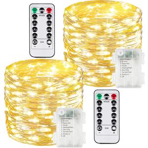 2 Pack 100 LED Fairy Lights Battery Operated with Remote, 8 Modes String Lights Indoor Outdoor, Cuttable Battery Light for Home Bedroom Wedding DIY Centerpiece Christmas Decorations (Warm White)