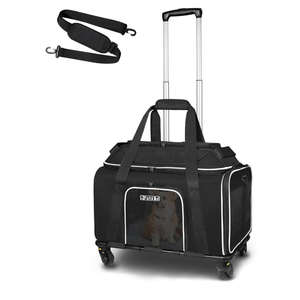 Petskd Top-Expandable Pet Carrier with Wheels 17x12x8.5 Inches JetBlue Allegiant Spirit Airline Approved, Soft-Sided Carrier for Small Cat Dog with Locking Safety Zippers and Anti-Scratch Mesh(Black)