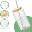 12 Pack Glass Cups with Bamboo Lids and Metal Straw Can Shaped Drinking Glasses, Glass Tumbler Reusable Cute Cups for Whiskey, Iced Coffee, Tea, Soda, Cocktail, Gift, Clear 