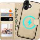 OCASE for iPhone 16 Case Detachable Wallet Case with Card Holder, 2 in 1 Pu Leather Flip Folio with RFID Blocking Stand Wrist Strap Shockproof Phone Cover 6.1 Inch 2024, Gold