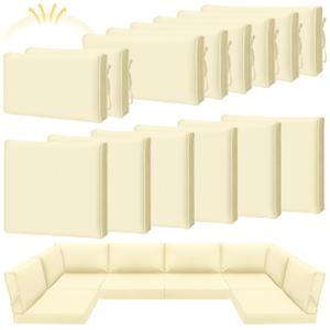 Patelai 14 Pcs Waterproof Outdoor Patio Cushion Covers Replacement 24 x 24 UV Proof Wicker Sofa Sectional Seat Slipcovers for Rattan Sectional Set Supplies, Covers Only (White)