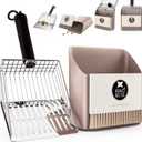 Cat Litter Scooper with Holder, Metal Litter Scoop Includes Portable Small Broom and Dustpan Set, Heavy Duty Stainless Steel Litter Scoop with Coarse and Fine Grid, Quick Sift and Easy Clean (Grey)