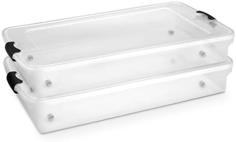 HOMZ 2-Pack Under Bed Storage, Clear Plastic Containers with Lids, 60 Quart, Gray Latch
