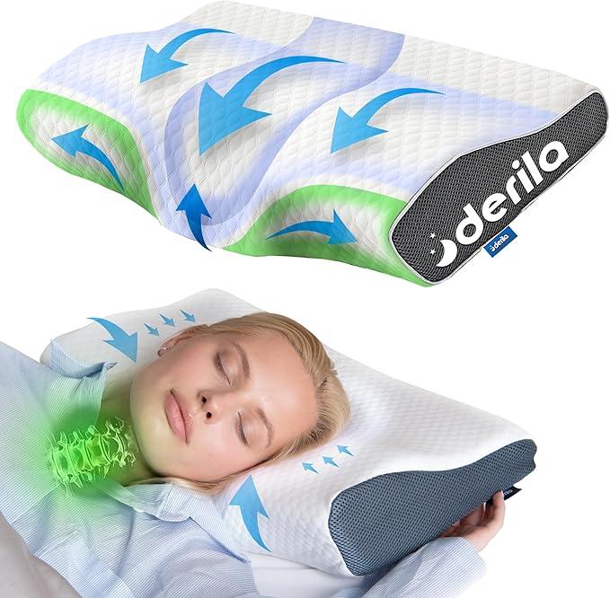 Derila King Size Neck Pillow for Sleeping, Cervical Pillow, Memory Foam Side Sleeper Pillows, Bed Contour Pillows for Back, Stomach Sleepers for Men 23.6x13.4x4.3 in