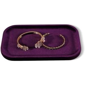 Velvet Flat Jewelry Display Tray for Ring Earrings Necklace Bracelet | Resilient velvet jewelry accessories tray with raised edge, Pendant bangle watch holder, vanity bedside dresser storage