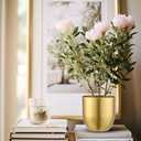 Briful Set of 3 Gold Galvanized Buckets Multi-Size Rustic Chic Metal Planters for Home Centerpieces Table Decorations, Farmhouse Garden Round Metal Pots for Flowers Plant Herb(4.7''/5.3''/6.5'')