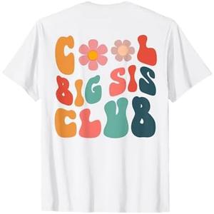 Retro Cool Big Sis Club Floral Big Sister On Back T-Shirt, L