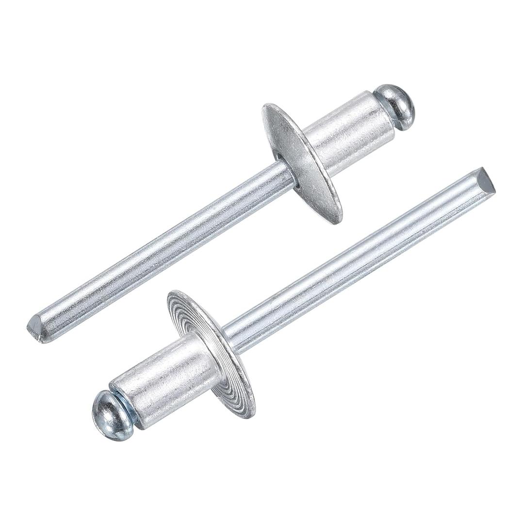 uxcell 50Pcs 1/4" x3/8" Aluminum Blind Rivets, Aluminum Grip and Steel Mandrel, Large Flange Fastener Rivets for Metal, Furniture, Automotive, Silver