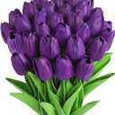 MACTING 30 PCS Artificial Tulip Flowers 13.7" Real Touch Fake PU Tulips Bouquet Faux Purple Flowers for Floral Arrangements Table Centerpiece Kitchen Home Indoor Outdoor Summer Decorations