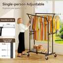Heavy Duty Clothes Rack: 800LBS Rolling Clothing Garment Rack for Hanging Coat Double Rods Portable Cloth Racks with Wheels Shelf Sturdy Metal Adjustable Wardrobe Bedroom Laundry Living Room