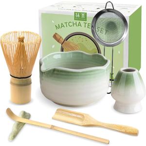 JBER Matcha Set, 7PCS Matcha Whisk Set with Bamboo Whisk for Matcha Making | Ceramic Matcha Kit Gift Includes Bowl, Matcha Whisk (Chasen), Sifter and All Matcha Making Accessories for Matcha Lover