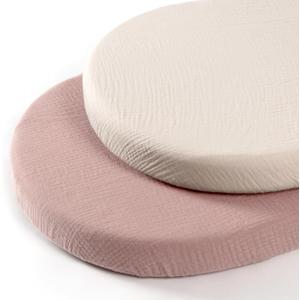 lulumoon Baby Muslin Bassinet Sheets: Cotton Bassinet Sheets Neutral for Boys and Girls - Fitted for Oval Rectangle or Hourglass,Sand & Cream