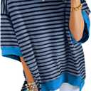 SHEWIN Womens Tops Casual Short Sleeve Sweatshirt Crewneck Striped Shirt Pullover T Shirts Loose Blouses (Small, Sail Blue Stripe)