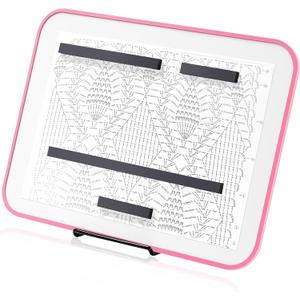 Flutesan 8 x 12 Inches Knitting Pattern Holder with 4 Replacement Magnets Knitting Chart Keeper Cross Stitch Magnetic Board Cross Stitch Accessories and Supplies for Crochet(Pink Border)