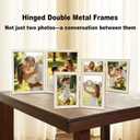 8x10 Double Picture Frame with White Enamel Finish, Gold Edge Metal Hinged Photo Frames, Real Glass Front Velvet Back, Display for Wall and Tabletop, Ideal for Wedding Couple Family Photos